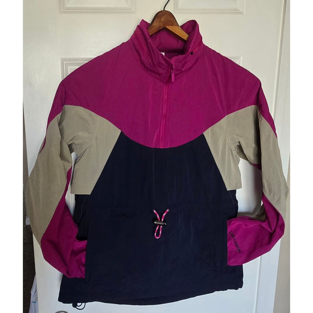 Lululemon Jacket Blockprint Anorak Pink Tan Navy Windproof Packable Size 4 - Picture 1 of 10